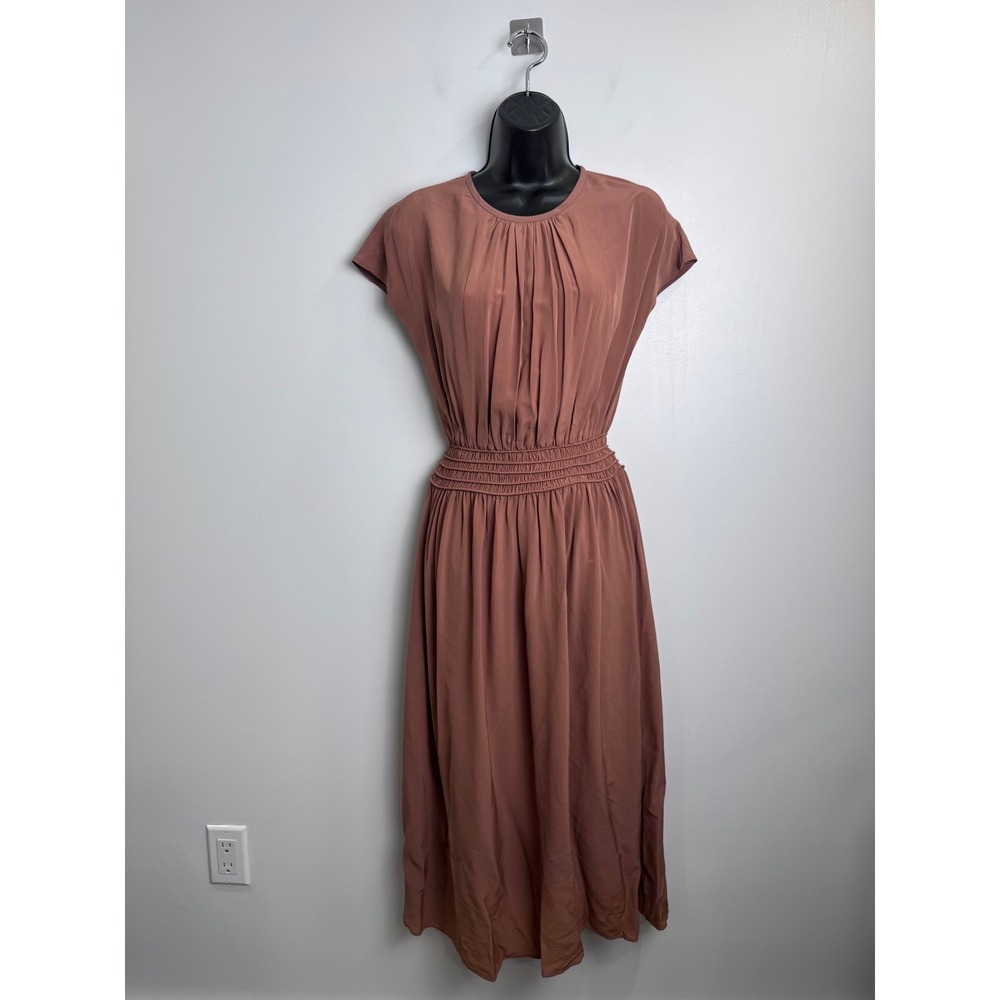 NWT Everlane Women Gathered Midi Dress Smocked‎ Waist Pleated Viscose XXS